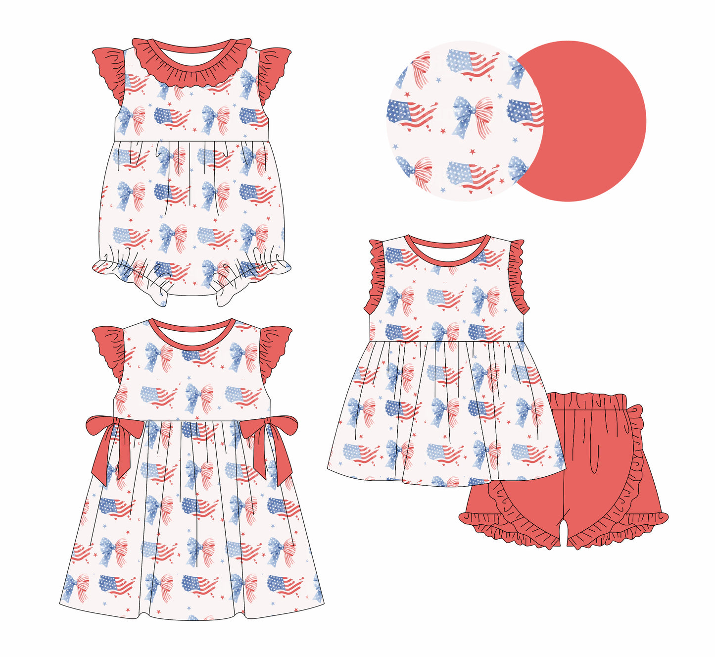 25.12.29 custom each style moq 5 eta 6-8week Sibling Sister bow baby short sleeve shorts sets and romper and dress match design
