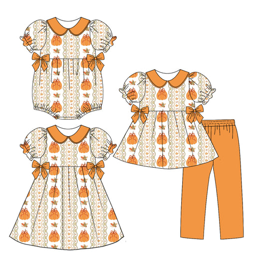3.15 custom each style moq 5eta 4-6week Sibling Sisters bow baby girl short sleeve pants sets and dress and rompers match family design