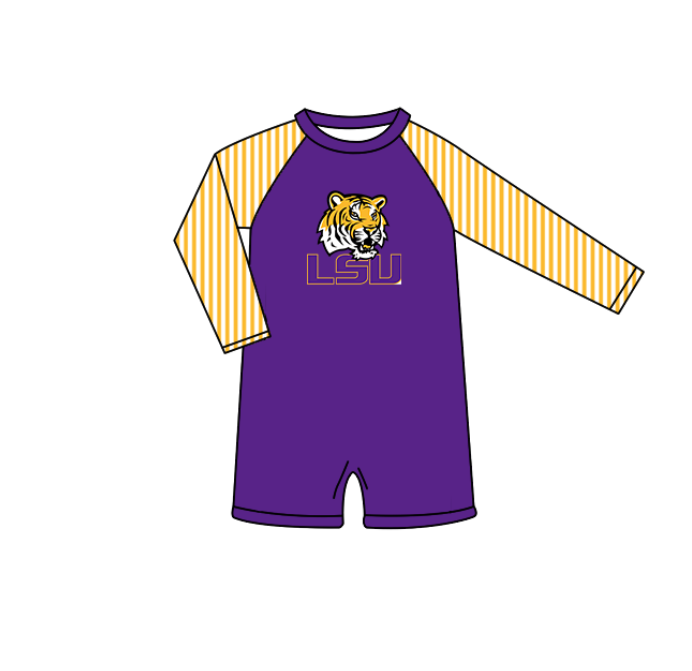 Custom moq 5 mix size milk silk summer teams baby girl boys clothes Purple Two-Piece Swimsuit Set One Piece Swimsuits boy swim trunks