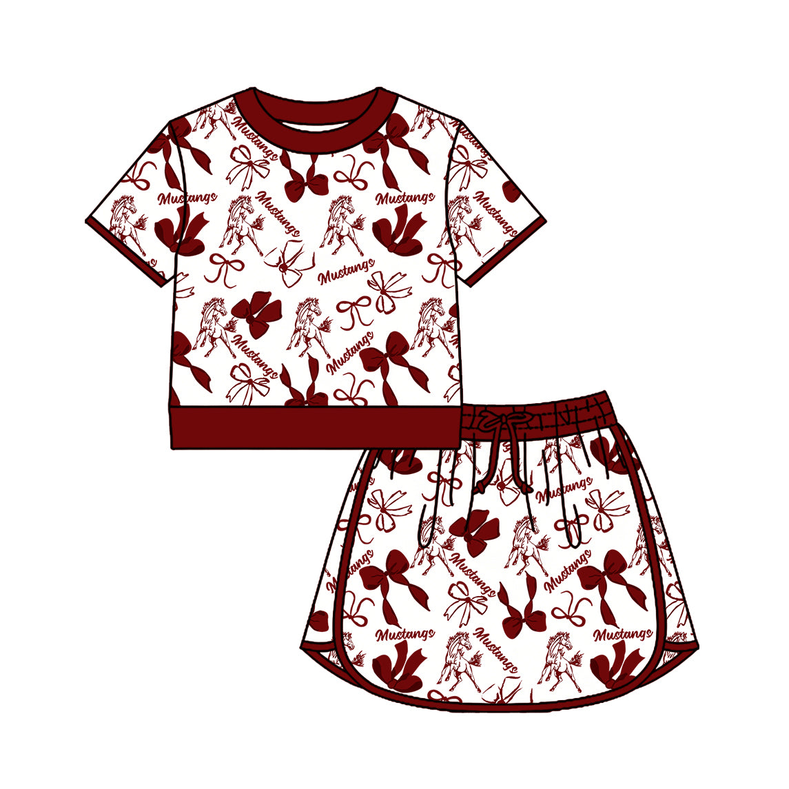 Custom moq 5 mix size milk silk summer teams Girls Polka Dot Top Shorts Set Top Skirt Short Set Zipper Pullover Jogger Pants Set Dark Red Pullover Tops