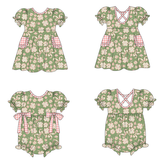 25.10.10 custom each style moq 5 eta 6-8week Sibling Sisters bow baby girl short sleeve dress and romper match family design