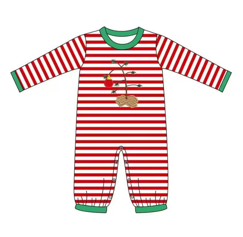 5.17custom each style moq 5eta 4-5week Sibling Sister Christmas style light ball tree print red stripes green girls and boys outfits and baby romper and dress match family design