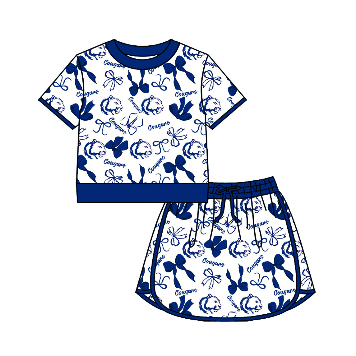 Custom moq 5 mix size milk silk summer teams Girls Polka Dot Top Shorts Set Top Skirt Short Set Navy Blue Zipper Pullover Jogger Pants Set