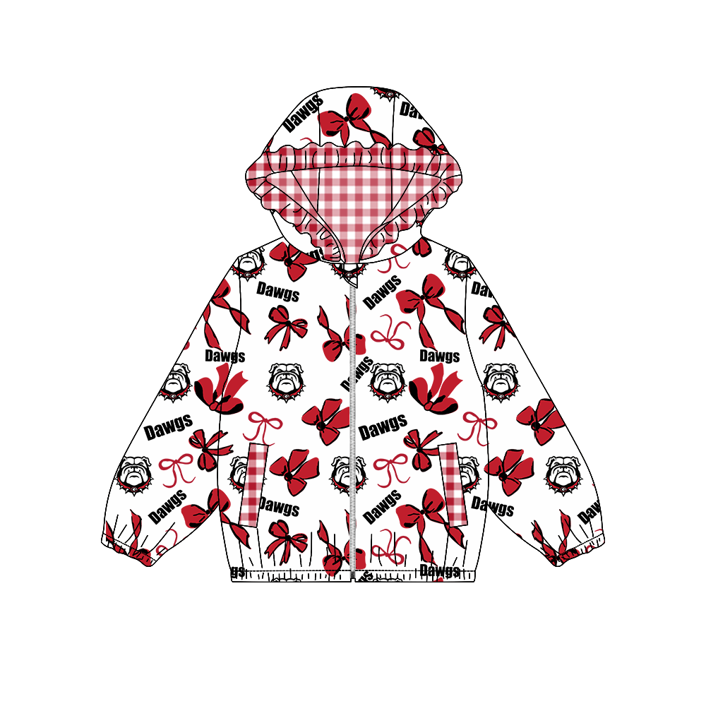 custom moq 5 mix size MSD072503 Baby Girls Bow Print White Long Sleeve Zip Hooded Team Casual Jacket Top