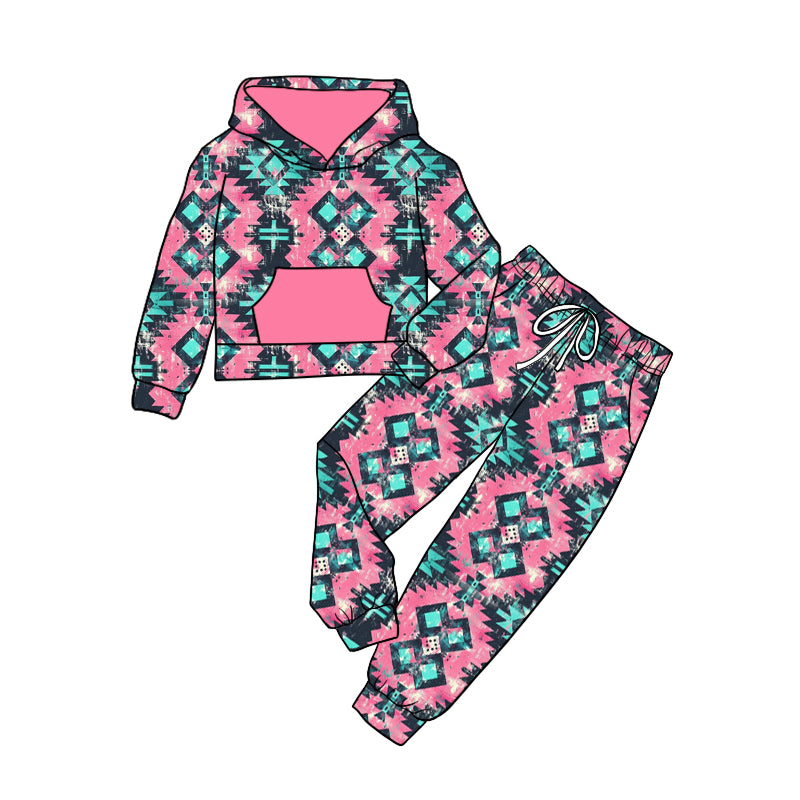 8.30 custom each style moq 5eta 4-6week baby girls clothes geometric hooded long sleeve pants sets