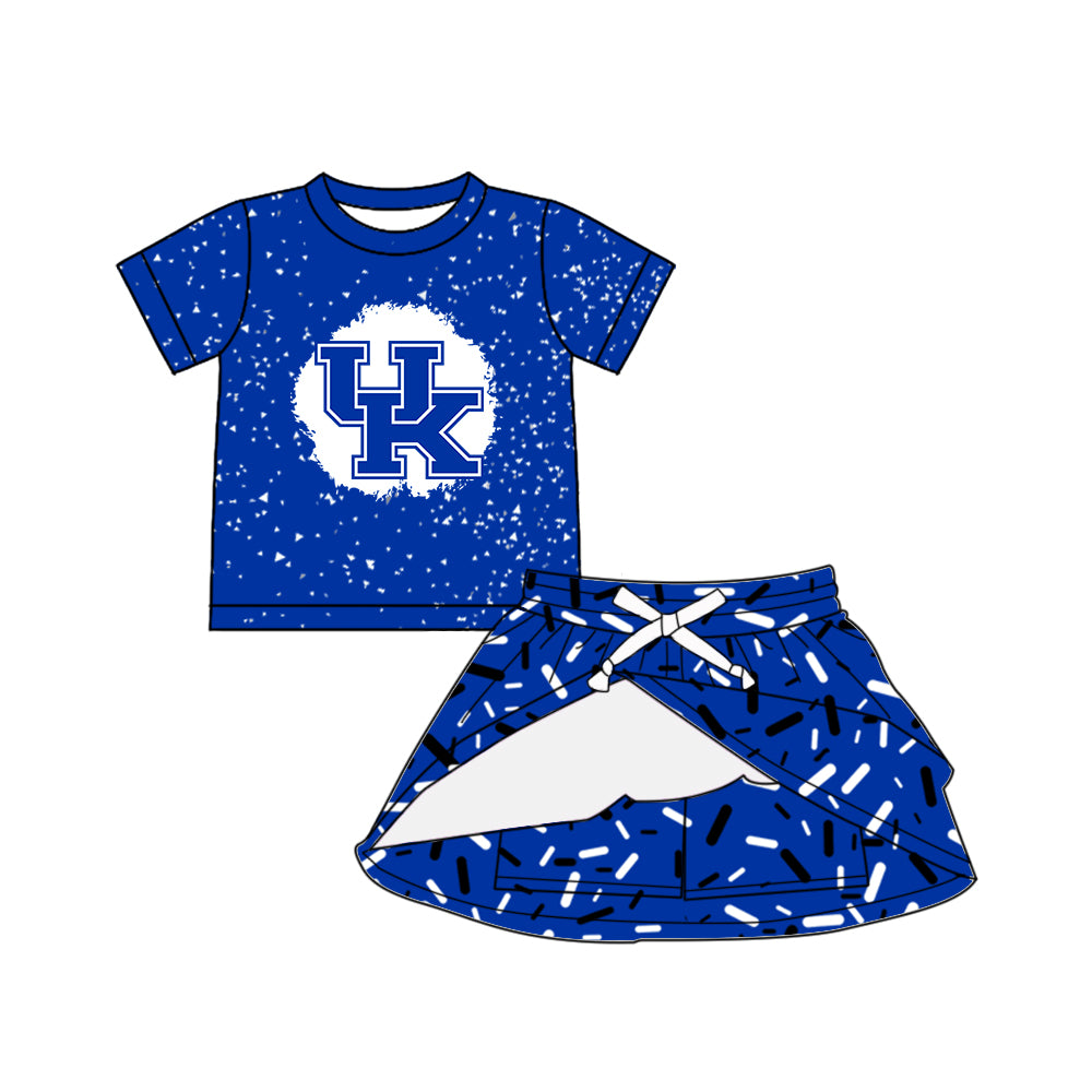 Custom moq 5 mix sizes summer teams baby girls clothes team blue short sleeve skirts shorts sets dress top-25.5.9