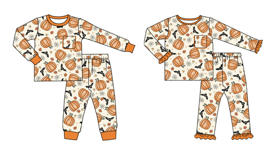 25.6.18 custom each style moq 5eta 4-6week Sibling Sisters pumpkin baby girl long sleeve pants sets 1 and sets 2 match family design