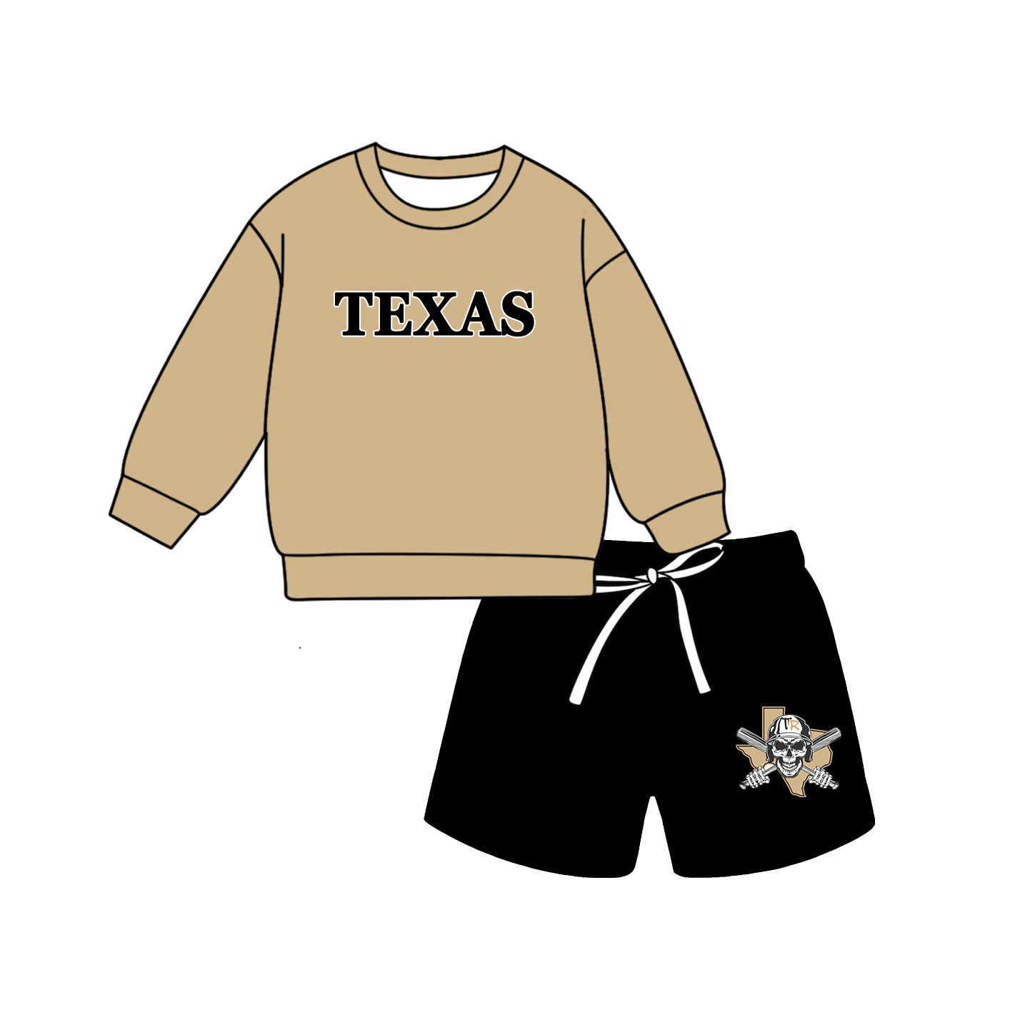 custom moq 5 mix size MSD071003 Baby Kids Long Sleeve Top Drawstring Shorts Team Clothes Set