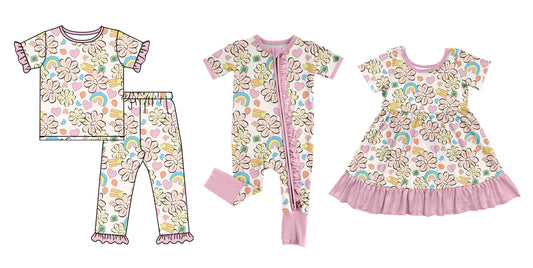 12.9 custom each style moq 5eta 4-6week Sibling Sister floral baby girl sets and dress and rompers match family design