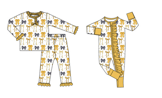 25.8.29 custom each style moq 5eta 4-6week Sibling Sisters bow baby girl clothes long sleeve pants sets and romper match family design