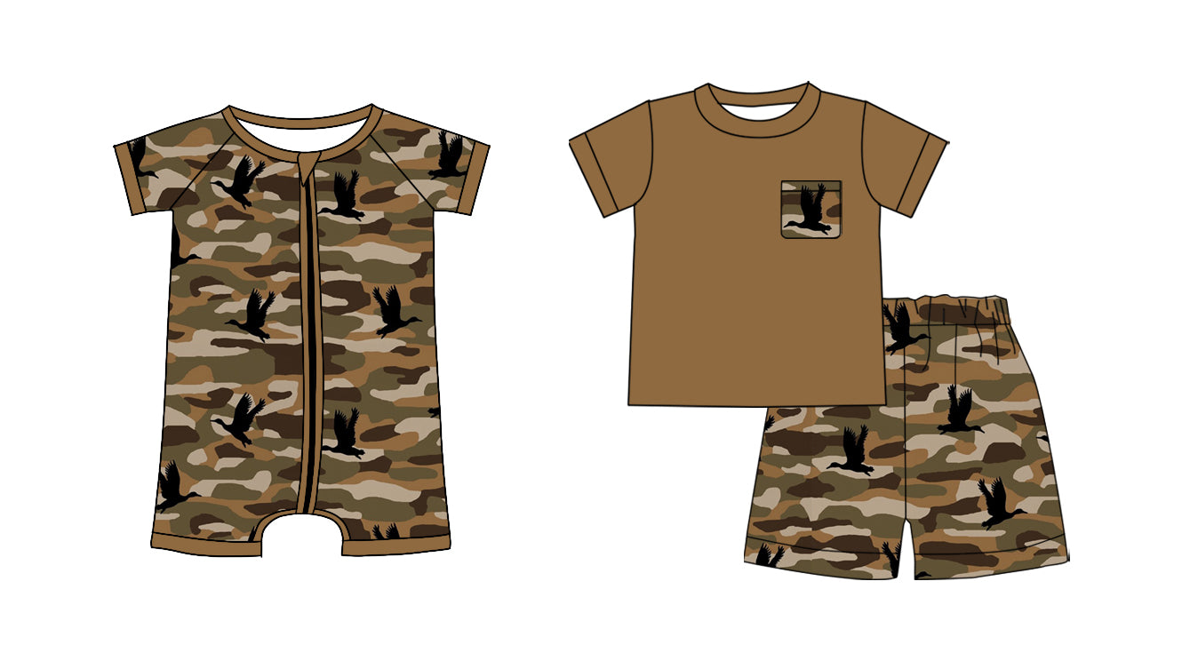 25.11.14 custom each style moq 5 eta 6-8 week Sibling Sister camouflage duck baby boy short sleeve shorts sets and boy rompers match family design