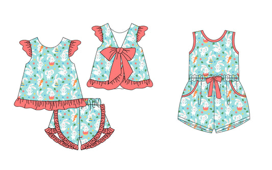25.12.23 custom each style moq 5 eta 6-8week Sibling Sister bunny baby short sleeve shorts sets and jumpsuit match design