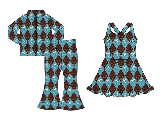 25.10.24 custom each style moq 5 eta 6-8week Sibling Sisters bow baby girl long sleeve pants sets and dress match family design