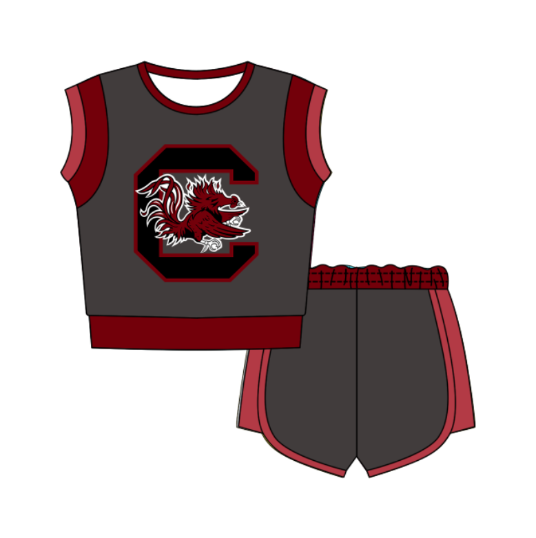 Custom moq 5 mix size milk silk summer teams Dark gray Sleeveless O-Neck Top And Shorts Set Cute And Comfortable Kids' Outfit