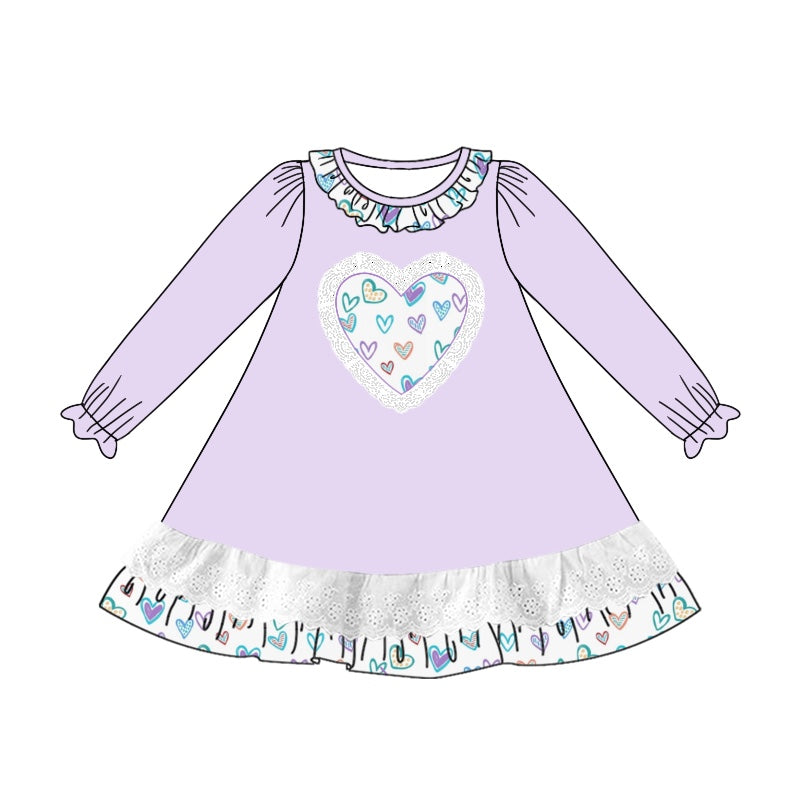9.6 custom each style moq 5eta 4-6week Sibling Sister love light purple baby girl sets and dress and rompers match family design