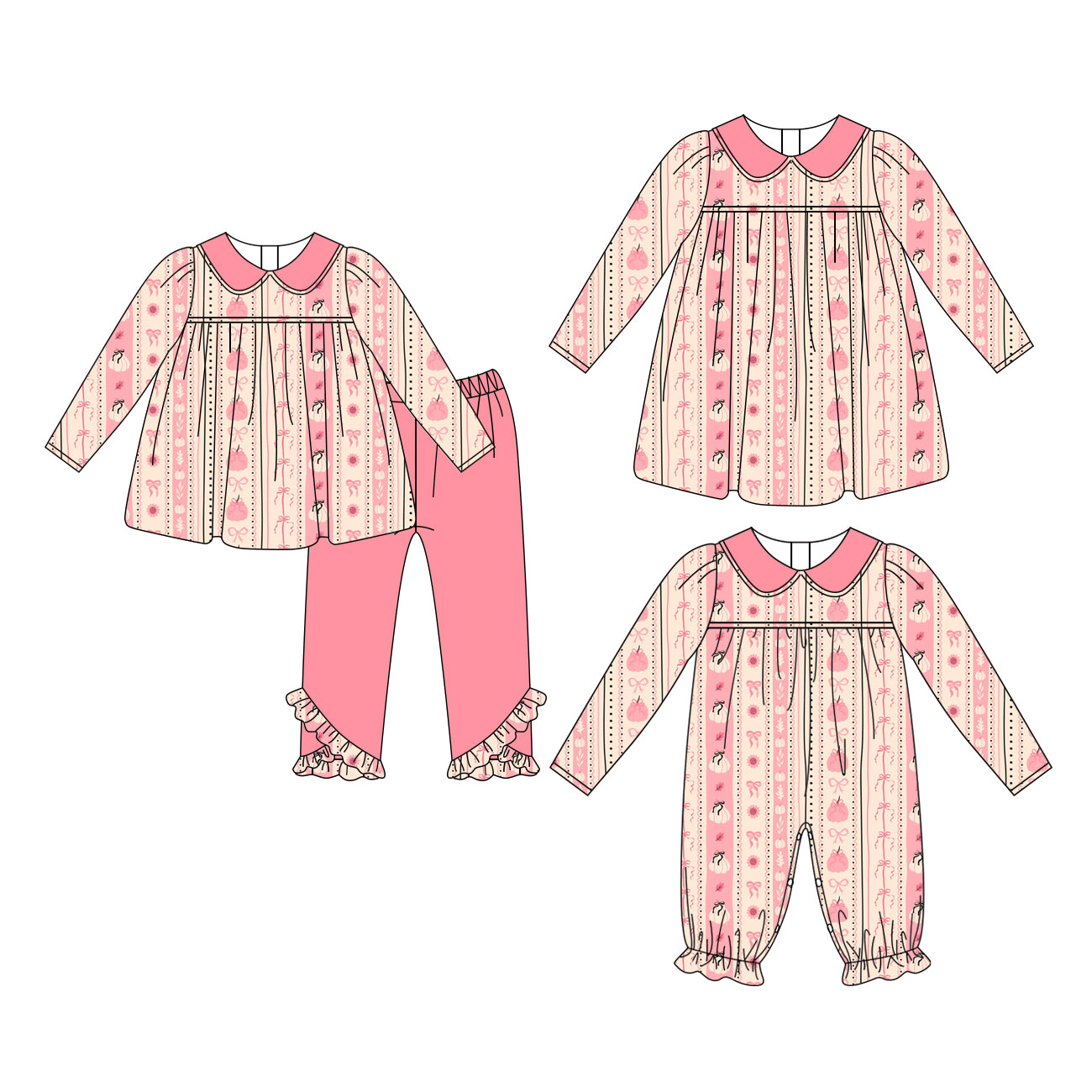 4.13 Custom moq 5 mix size Sibling Baby Girl's Pink Pumpkin Long-Sleeved Pants Set Matching Romper And Dress Outfit Set