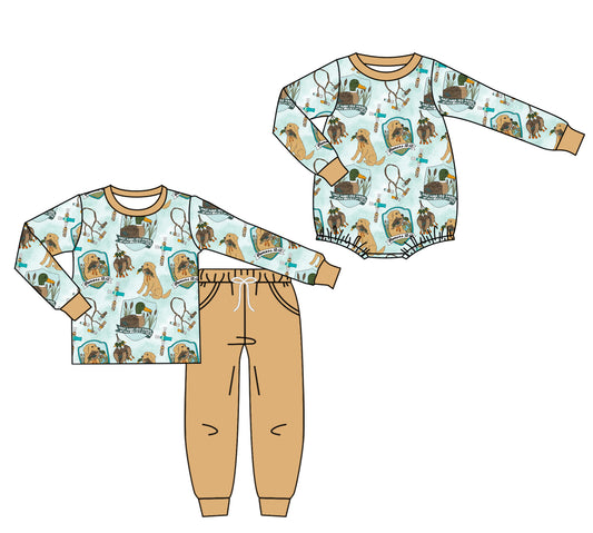 25.7.15 custom each style moq 5eta 4-6week Sibling Sister puppy baby boy long sleeve pants sets and rompers match family design