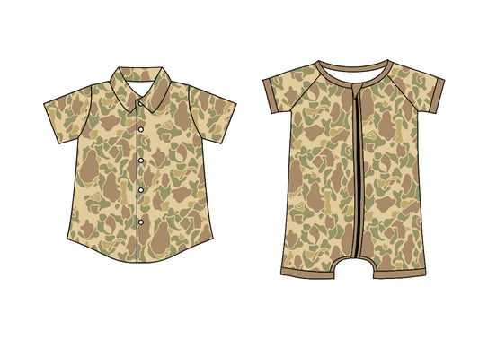 25.10.29 custom each style moq 5 eta 6-8 week Sibling Sister camouflage baby boy short sleeve top and rompers match family design