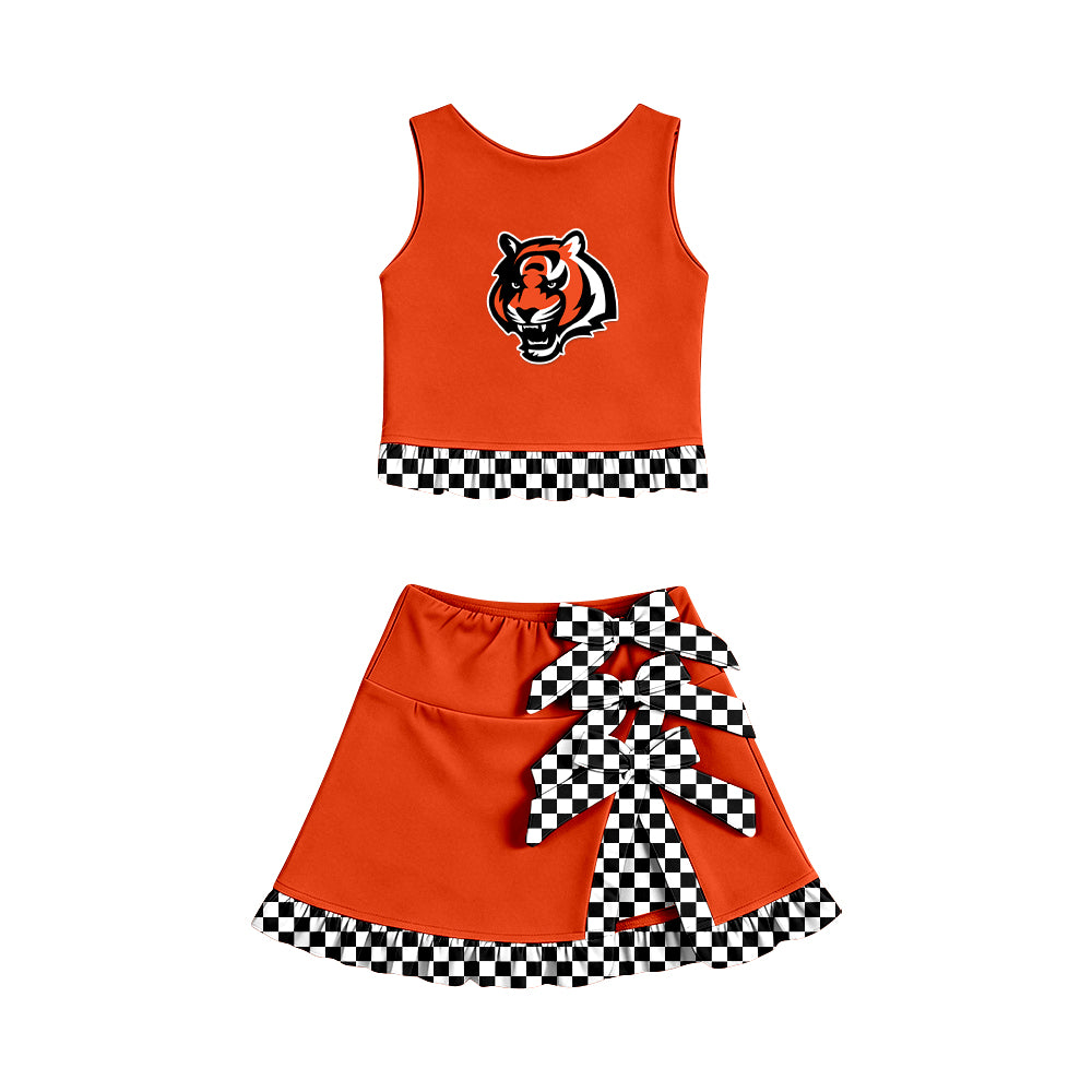 Custom moq 5 mix size summer teams Baby Girls Sleeveless Vest Top Bow Scallop Edge Skort Two Piece Yoga Active Clothes Sets