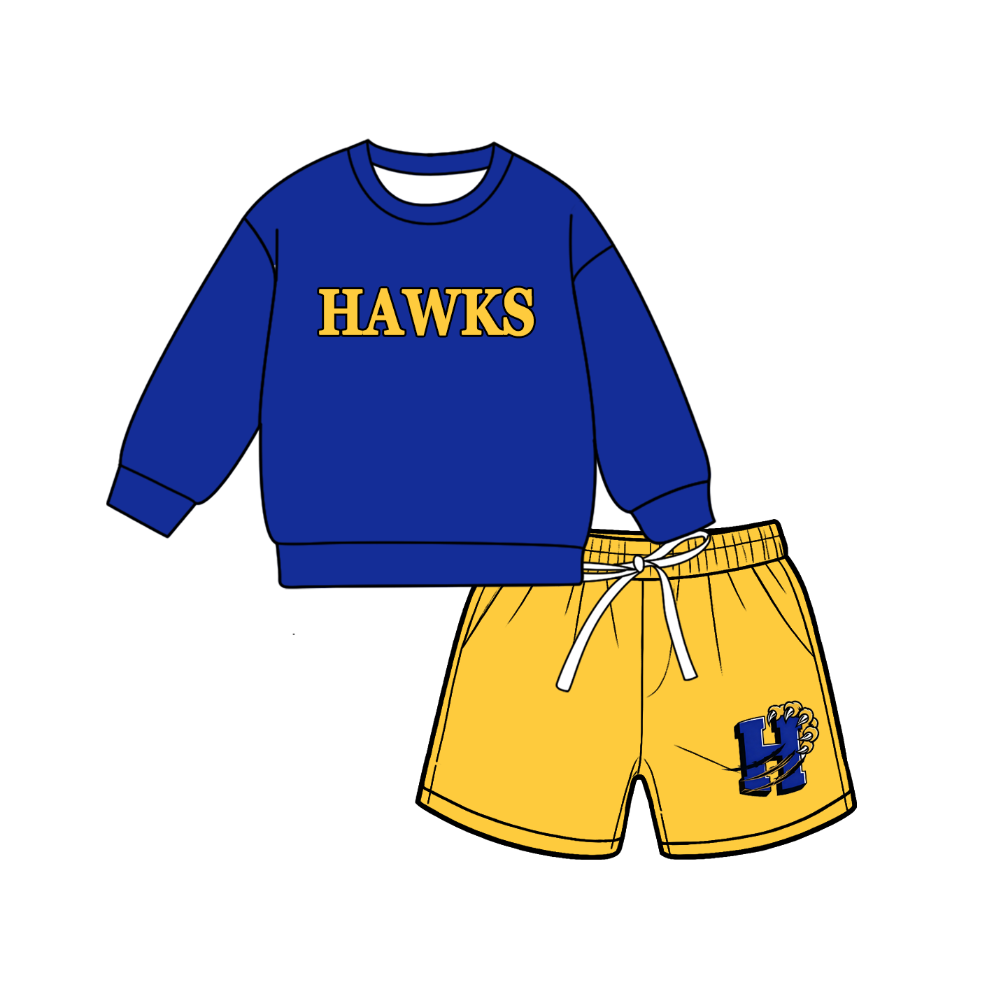 custom moq 5 mix size MSD070903 Baby Kids Casual Long Sleeve Top Drawstring Shorts Clothes Set