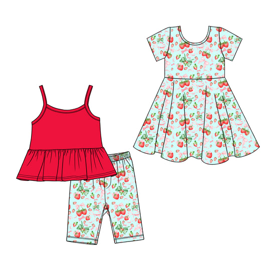 Custom moq 5 mix size Sibling Baby Girl's red sleeveless Top And Shorts Set Cute Dress for Summer