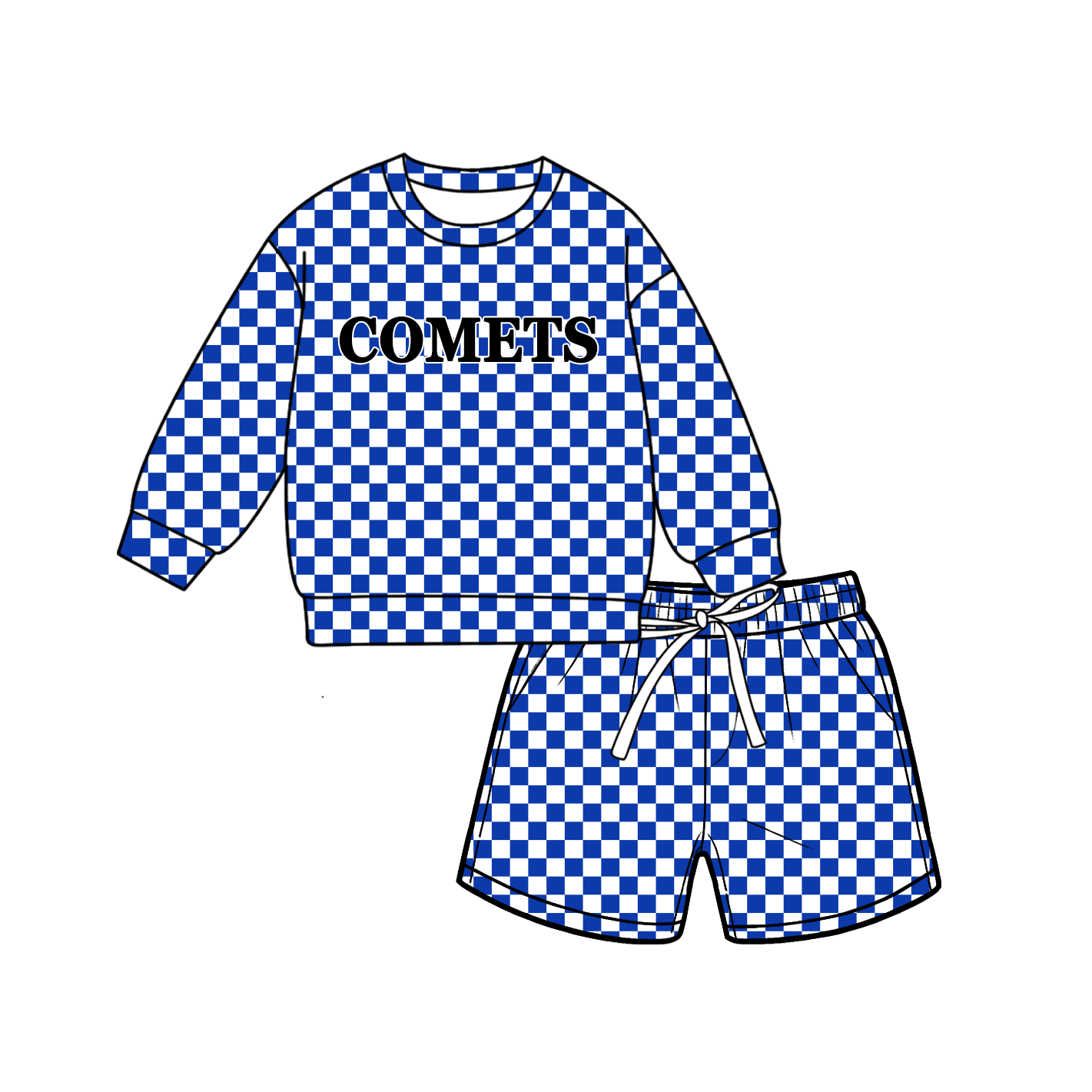 custom moq 5 mix size MSD070703 Baby Kids Checked Long Sleeve Top Drawstring Shorts Clothes Set