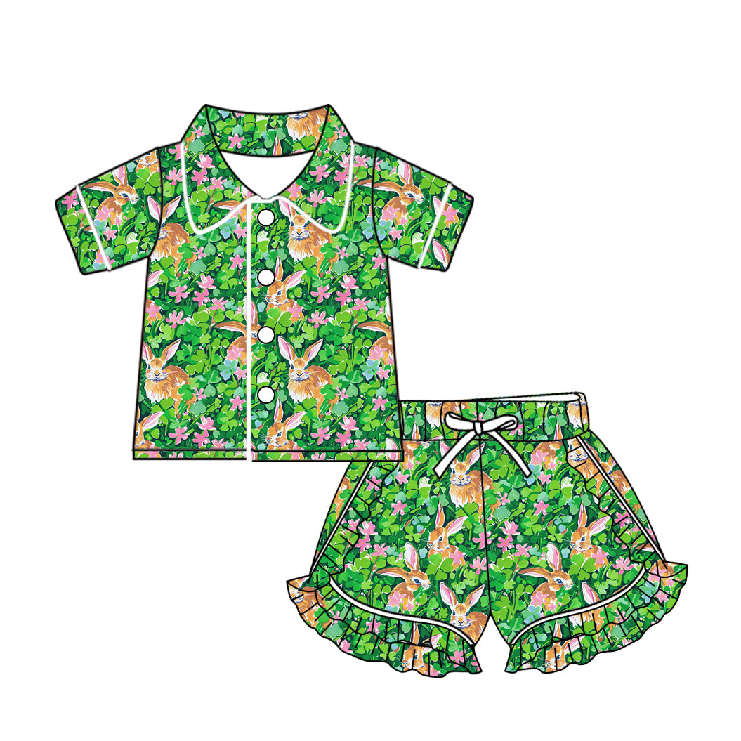 10.22 custom each style moq 5eta 4-6week baby kids clothes easter green short sleeve shorts pajamas sets