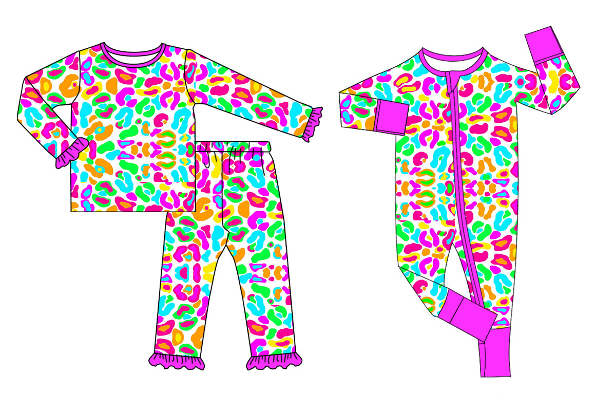 11.3 custom each style moq 5eta 4-6week Sibling colorful leopard baby girl sets and rompers match family design