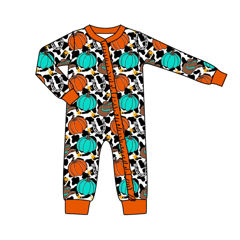 7.29 custom each style moq 5eta 4-6week Sibling Sister pumpkin cow pattern orange baby girls sets and rompers match family design