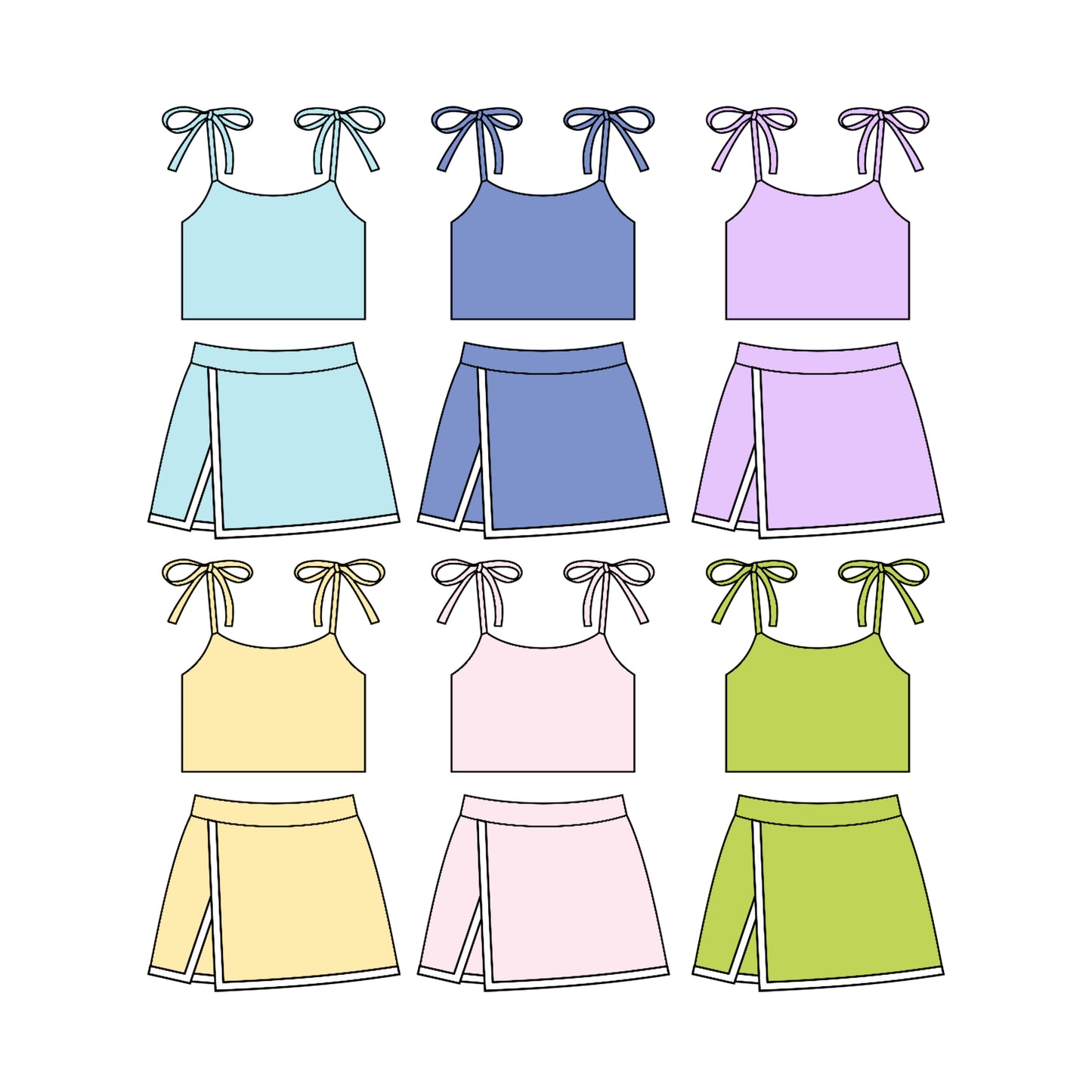 4.10 Custom moq 5 mix size Sibling Baby Girl's Strap Top Skirt Set Cute Casual Outfit
