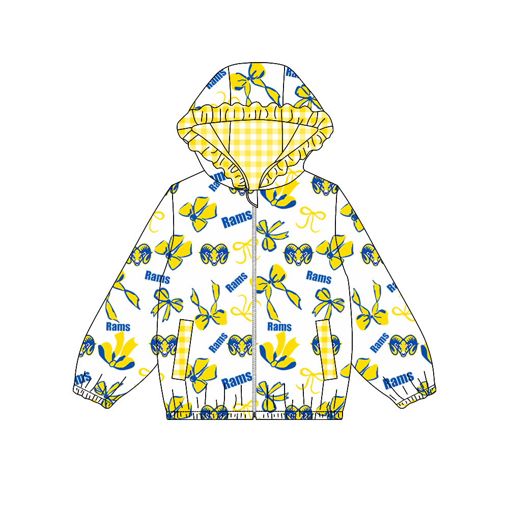 custom moq 5 mix size MSD072403 Baby Girls Bow Print White Long Sleeve Zipper Hooded Team Casual Jacket Top