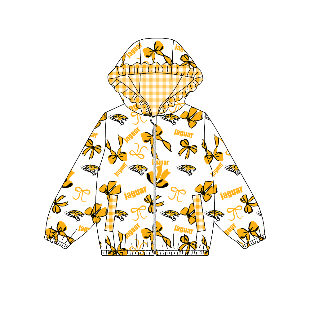 custom moq 5 mix size MSD072303 Baby Girls Bow Print Long Sleeve Zipper Hooded Team Casual Jacket Top