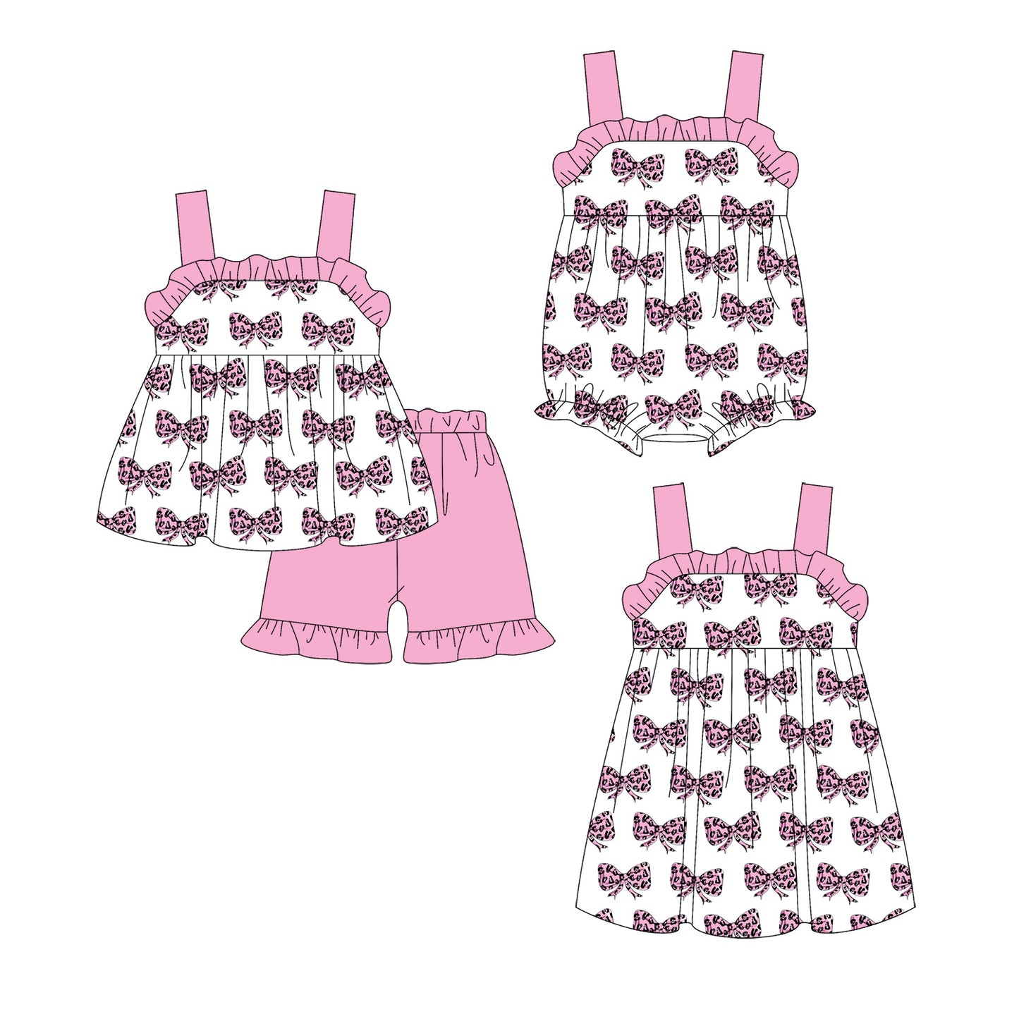 3.24  Custom moq 5 mix size Sibling Baby Girl's Strap Top And Pink Short Set Cute Romper Dress Summer Outfit