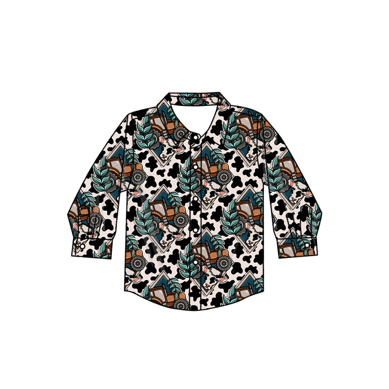 8.19 custom each style moq 5 eta 4-6week baby boys clothes cow head button long sleeve top