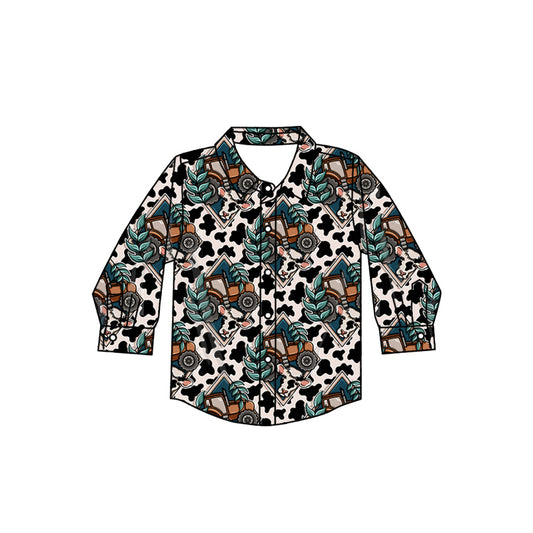 8.19 custom each style moq 5 eta 4-6week baby boys clothes cow head button long sleeve top