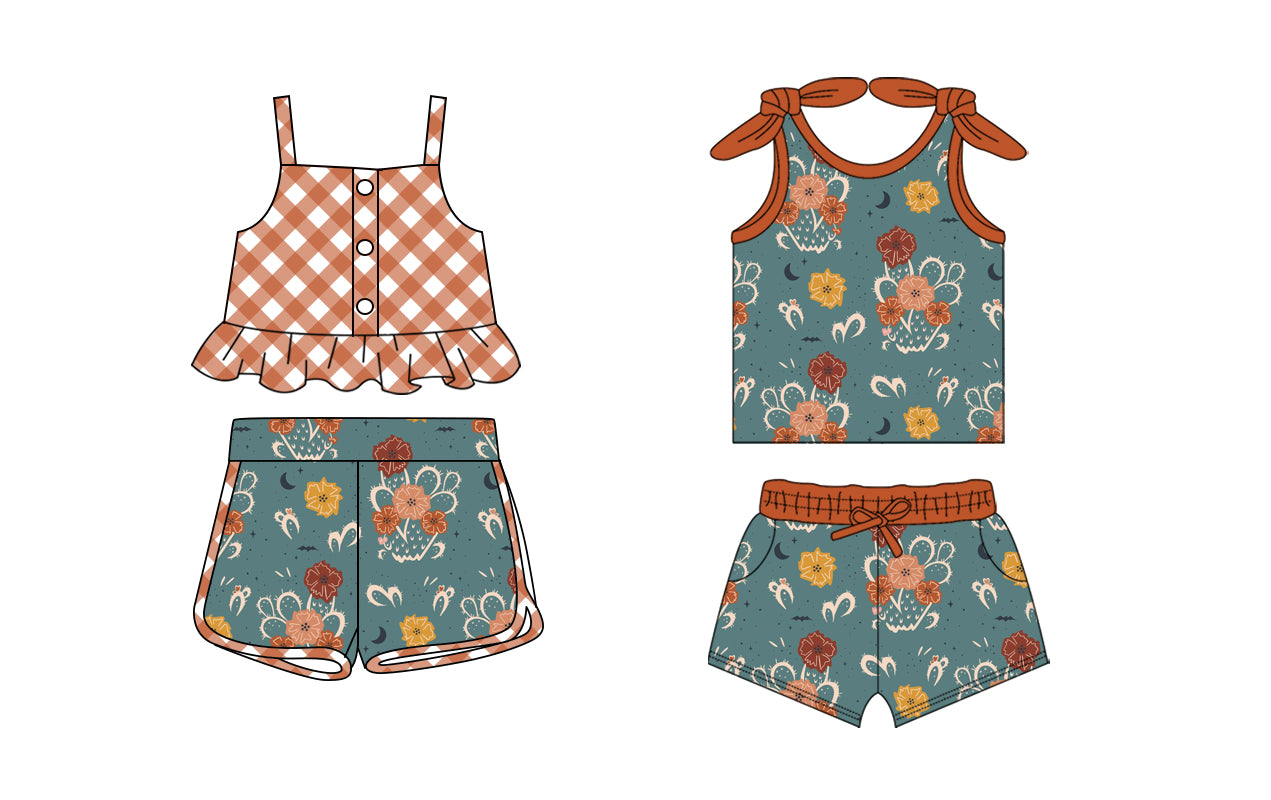 2.12 custom each style moq 5eta 4-6week Sibling Sister baby girls short sleeve shorts sets and set 2 match design