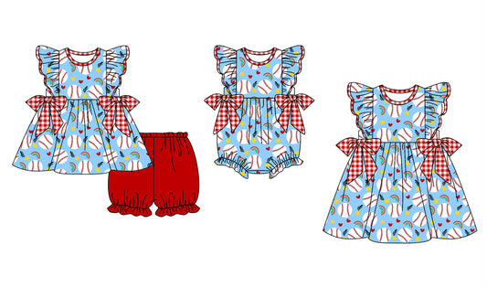 11.29 custom each style moq 5eta 4-6week Sibling Sister baseball love baby girl short sleeve shorts sets and dress and rompers match family design