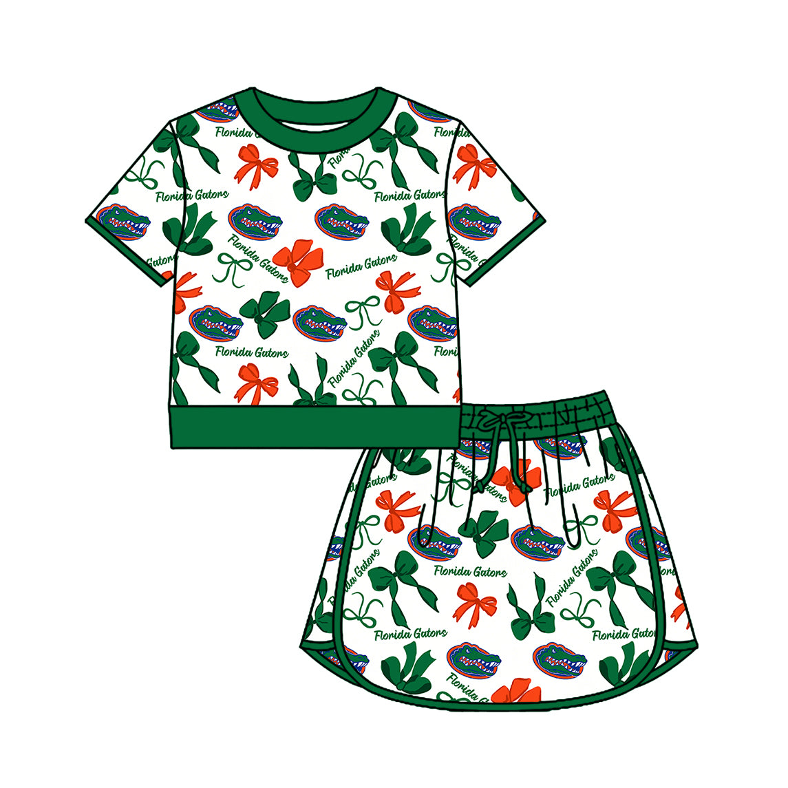 Custom moq 5 mix size summer teams Girls Green Polka Dot Top Shorts Set Top Skirt Short Set Zipper Pullover Pants Set