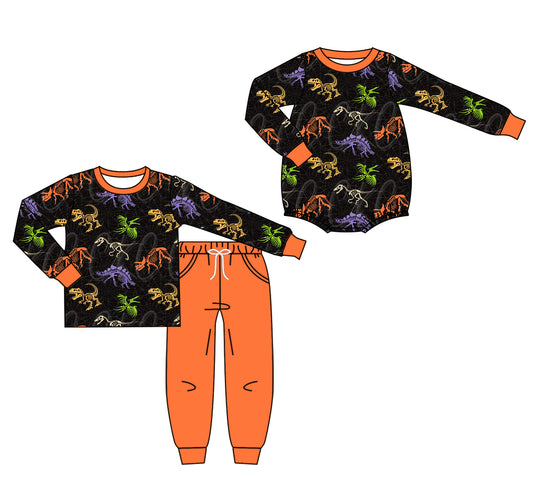 25.7.16 custom each style moq 5eta 4-6week Sibling Sister dinosaur baby boy long sleeve pants sets and rompers match family design