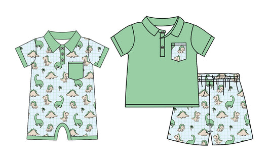 3.30 Custom moq 5 mix size Sibling Baby Boys Green Short-Sleeved Top And Shorts Set Romper Summer Outfit