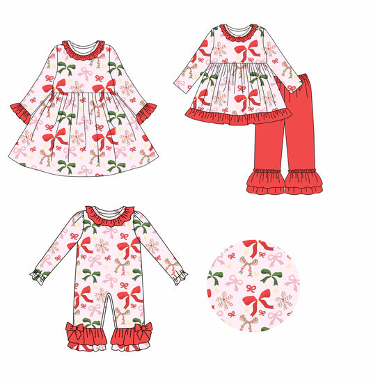 25.8.6 custom each style moq 5eta 4-6week Sibling Sisters Christmas bow baby girl long sleeve pants sets and dress and rompers match family design