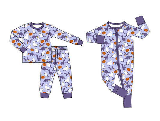 25.5.10 custom each style moq 5eta 4-6week Sibling Sisters dinosaur pumpkin ghost baby boy long sleeve pants sets and rompers match family design