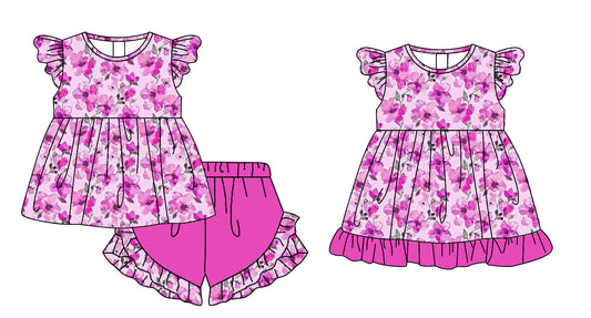 25.11.17 custom each style moq 5 eta 6-8week Sibling Sister floral baby girl short sleeve shorts sets and dress match design