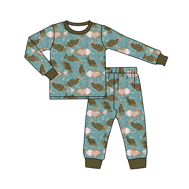 6.10 custom each style moq 5eta 4-6 week Sibling Sister fish boys pajamas outfits and romper match family design