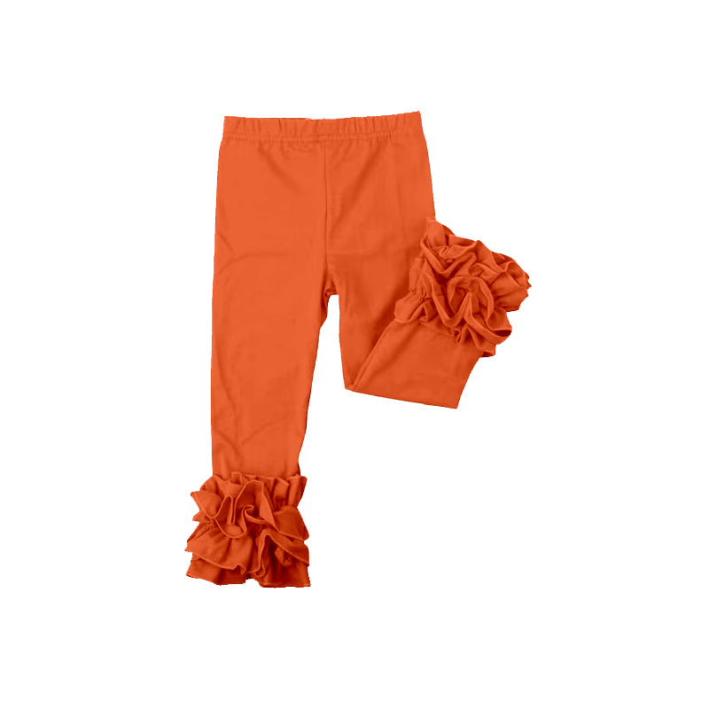 custom moq 5 girls icing cotton pants Pumpkin-orange ruffled trousers
