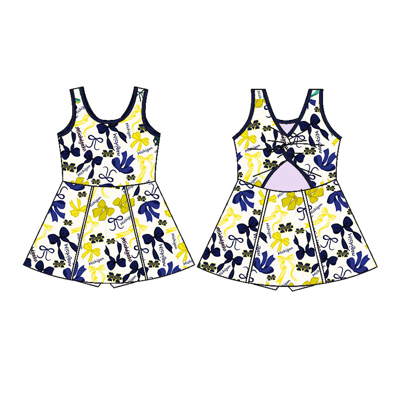Custom moq 5 mix sizes summer teams baby girls clothes team blue short sleeve skirts shorts sets dress 1 and dress 2-25.5.10