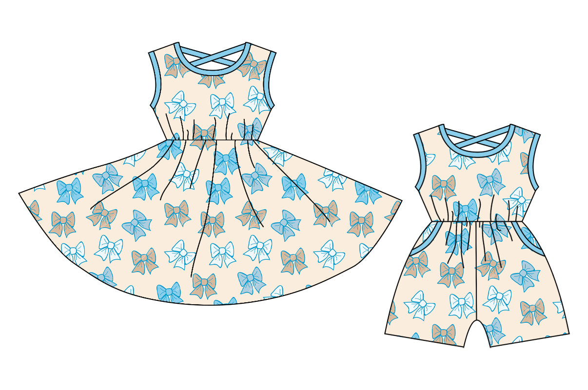 12.26 custom each style moq 5eta 4-6week Sibling Sister bow baby girl short sleeve shorts dress and jumpsuit match design
