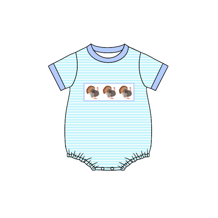 5.16custom each style moq 5eta 4-5week Sibling Sister Thanksgiving turkey print blue stripes and pink girls and boys outfits and baby romper and dress match family design