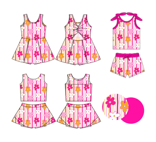 Custom moq 5 mix size Sibling Baby Girls Pink Striped Sleeveless Top And Shorts Set Sleeveless Top And Skirt Sets Dress Yoga Outfit