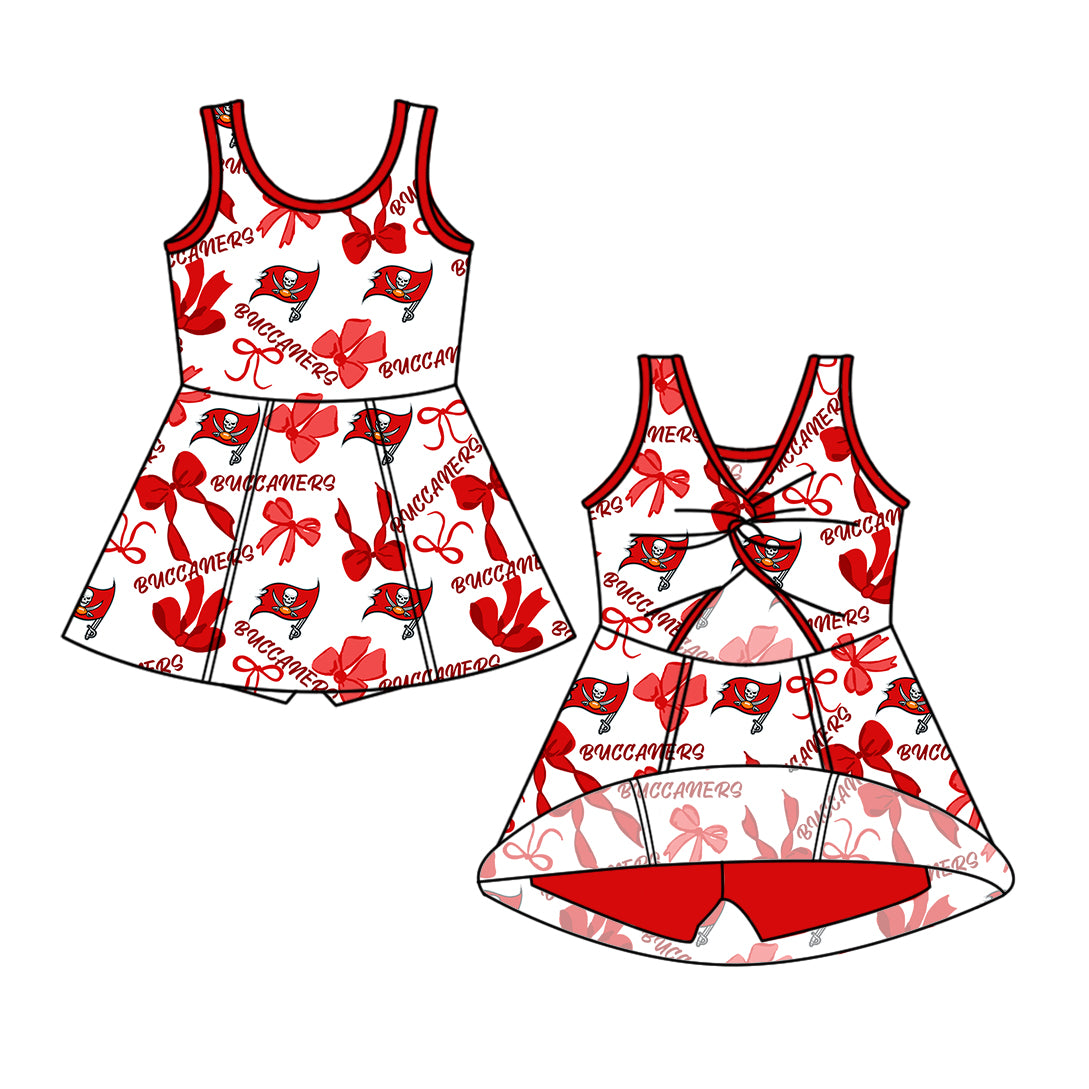 Custom moq 5 mix sizes summer teams baby girls clothes team red short sleeve skirts shorts sets 1 and skirts sets 2 and dress 1 and dress 2 and dress 3 and dress 4-25.6.6